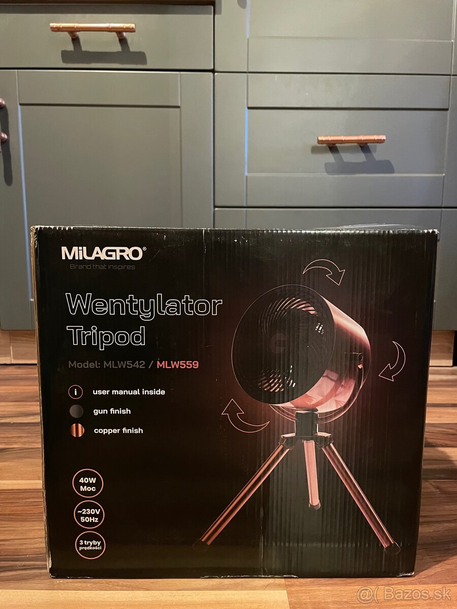 Dizajnový stojanový ventilátor TRIPOD bronzová - 2
