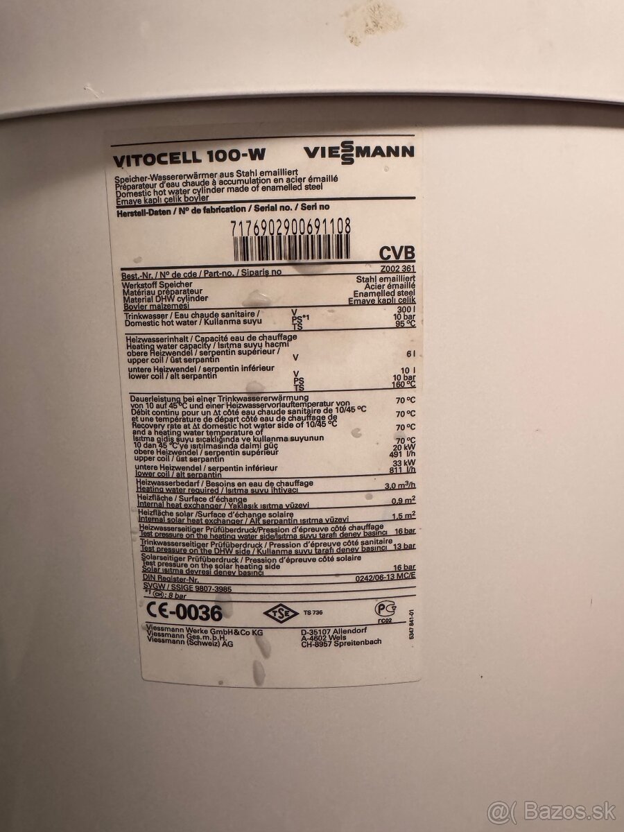 Bojler Viessmann Vitocell 100 viac zdrojovy, 300l - 2