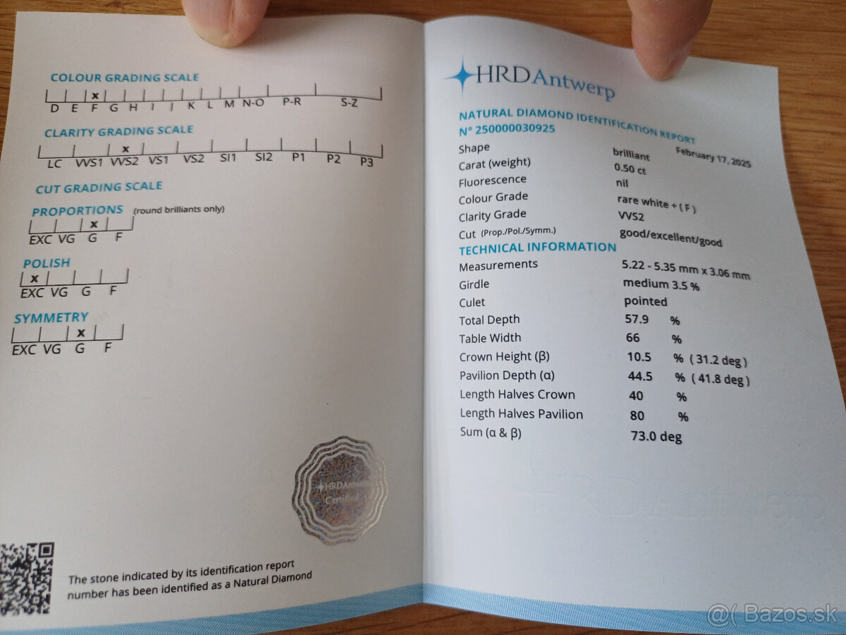 Na predaj: prírodný diamant 0,50 ct – HRD certifikovaný - 2