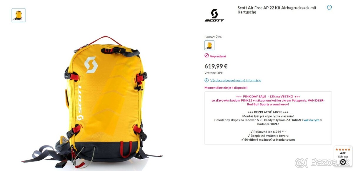 SCOTT AIR FREE AP 22 lavínový batoh, Alpride airbag, zánovný - 2