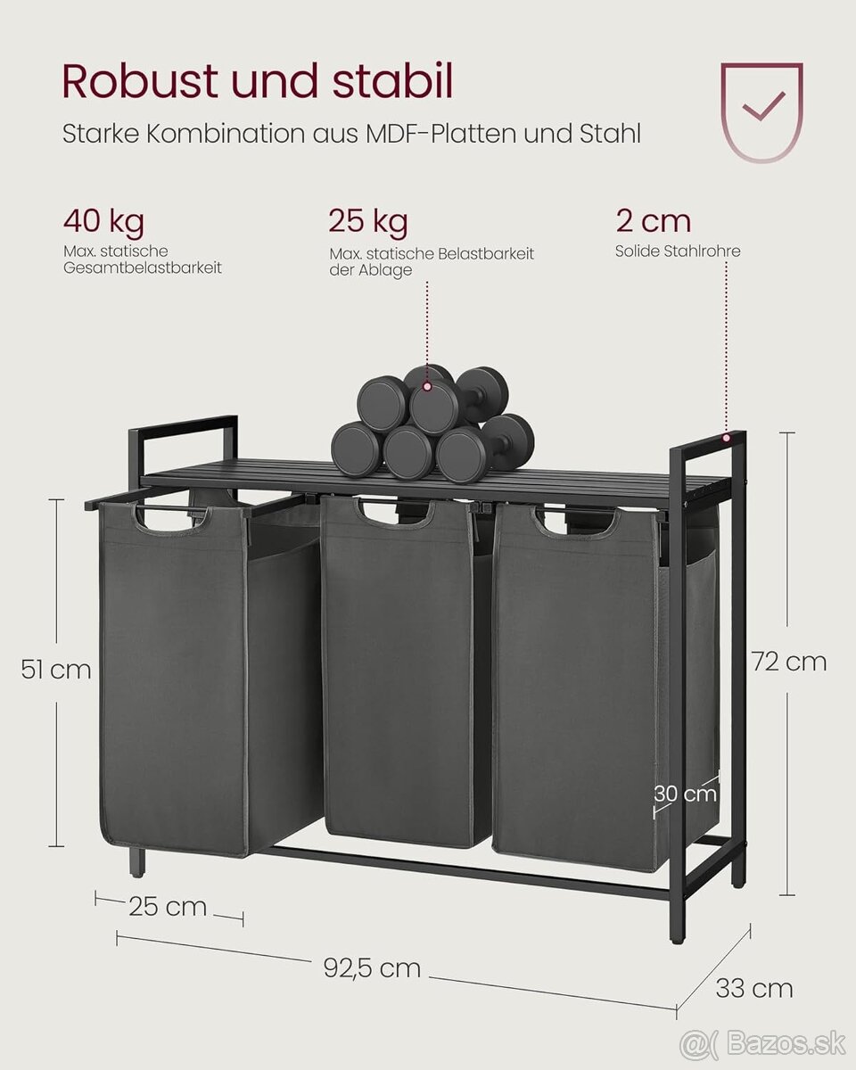 VASAGLE kôš na bielizeň – 3 priehradky - 2