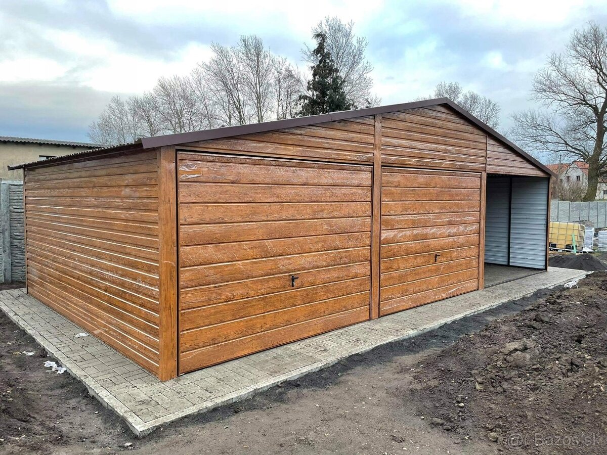 Plechová garáž 6x5m + prístrešok 3x5m dvojgaráž - 2