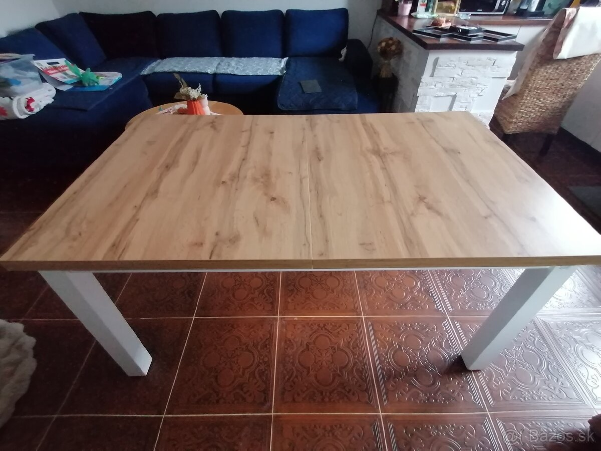 Jedálenský stôl MARKSKEL 90x150/193 biela/divoký prírod. dub - 2