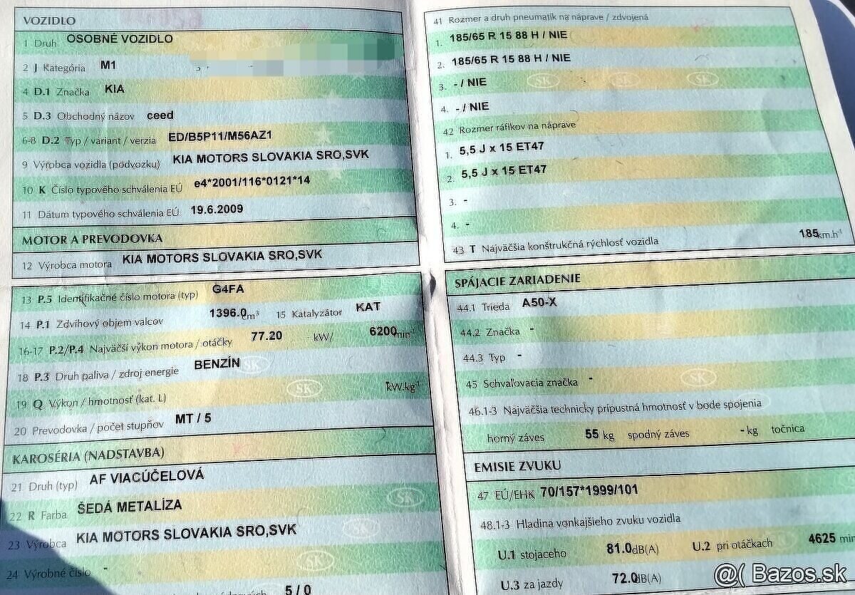 KIA CEED 1.4 2009 predám MOTOR G4FA DVERE, PREVODOVKA, zadné - 2