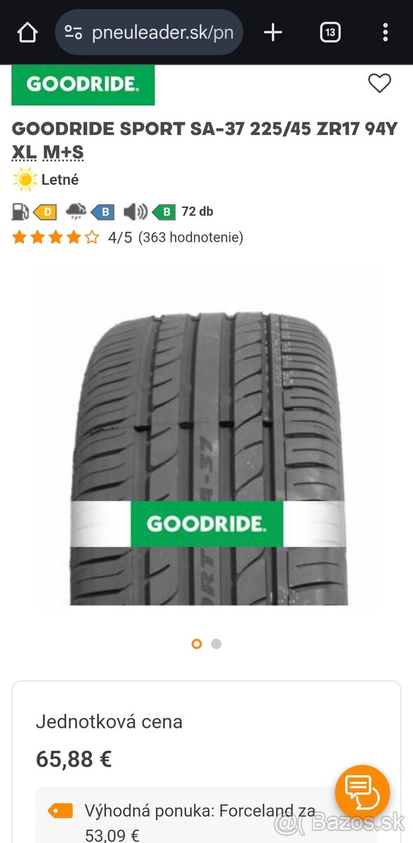 Letne pneumatiky 225/45 R17 - 2