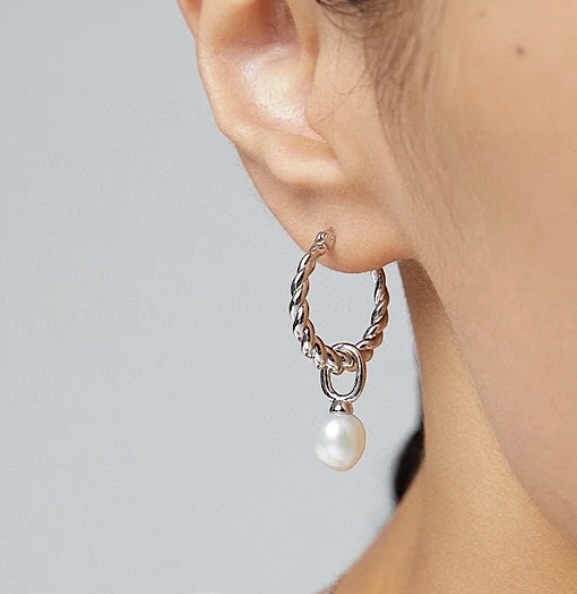 STRIEBORNÉ NÁUŠNICE s perlovým príveskom - 2