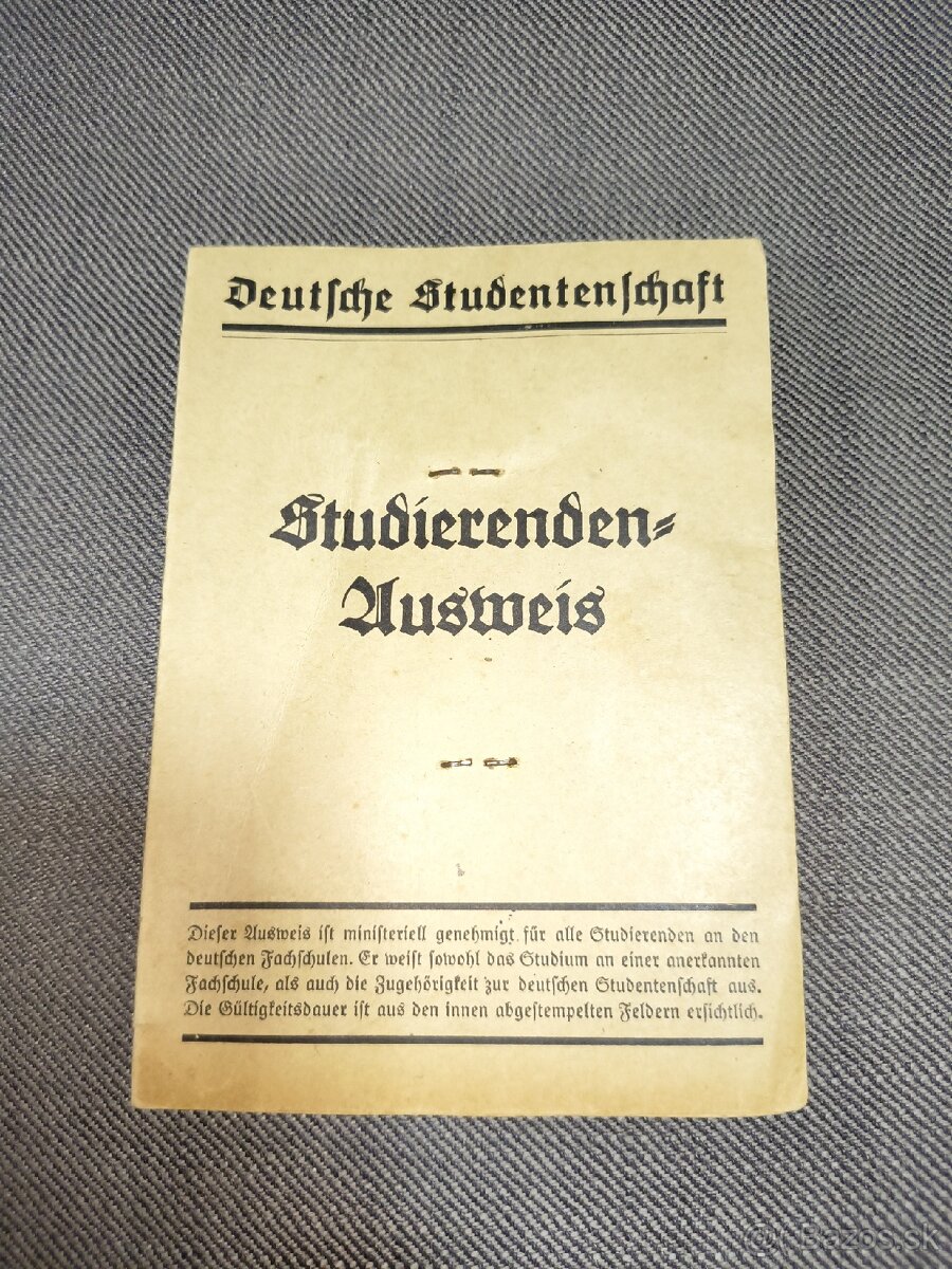 3. Ríša študentský preukaz, ww2 - 2