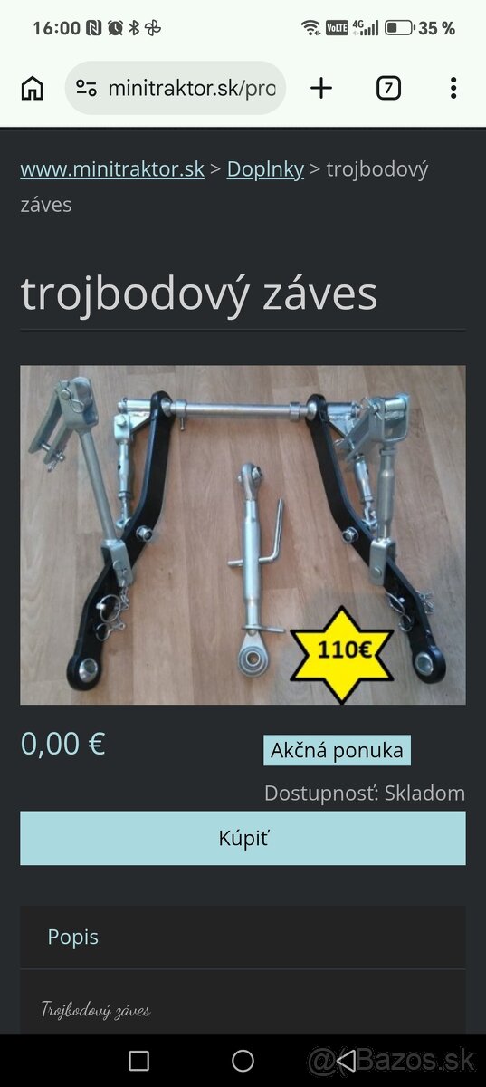 Trojbodový záves na malotraktor - 2