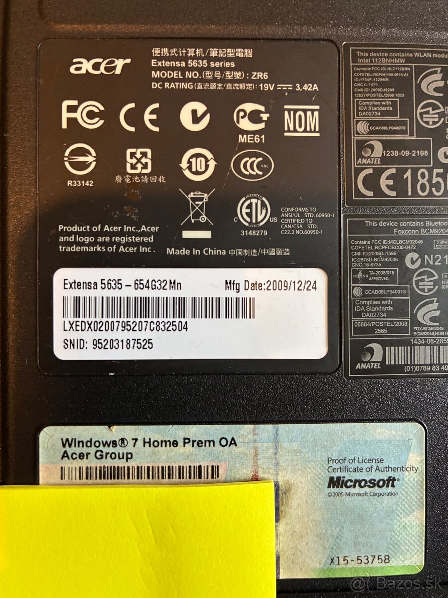 Notebook Acer Extensa 5635 Win 10 home - 2