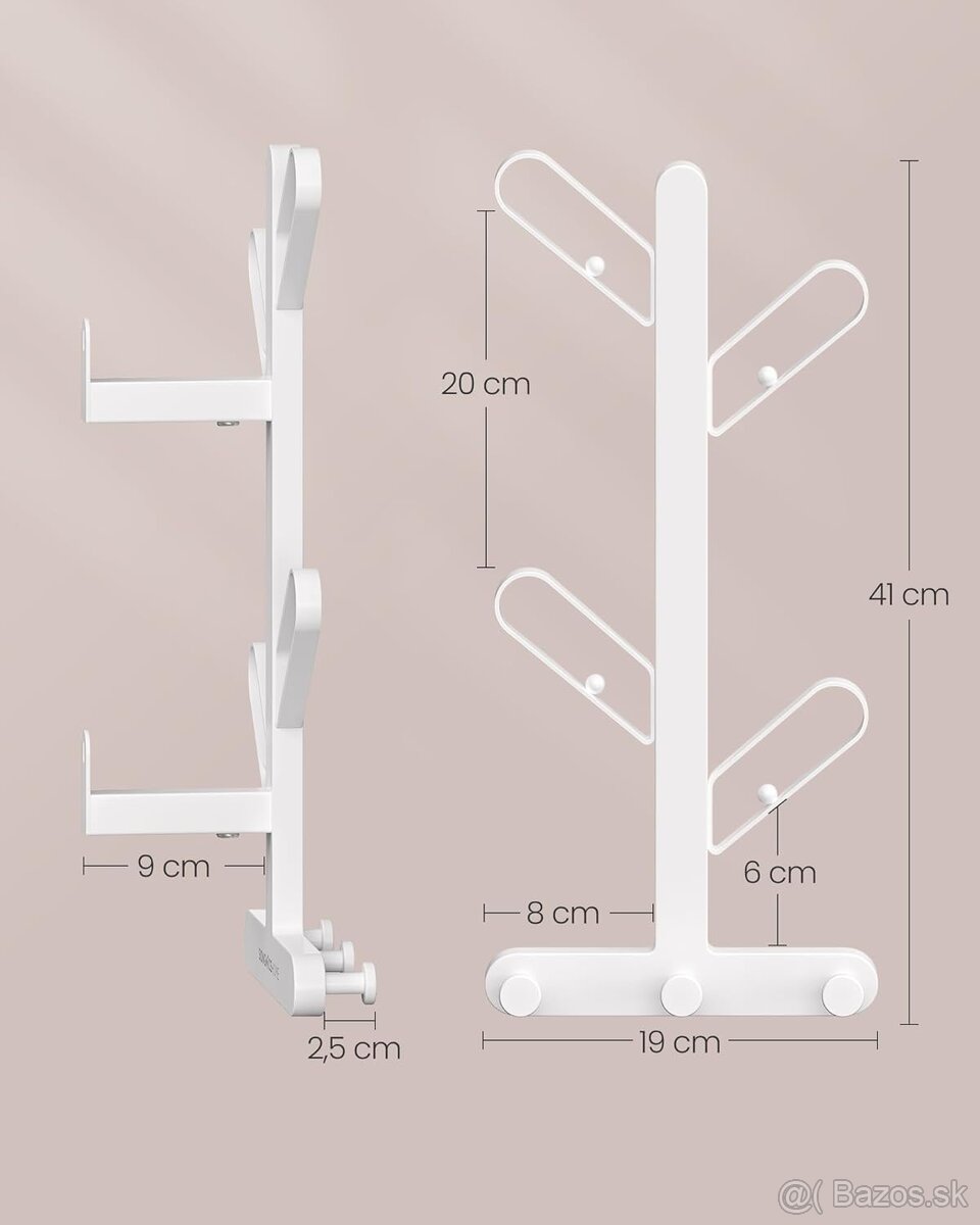 SONGMICS nástenný vešiak – 7 háčikov, perlová biela, nový - 2