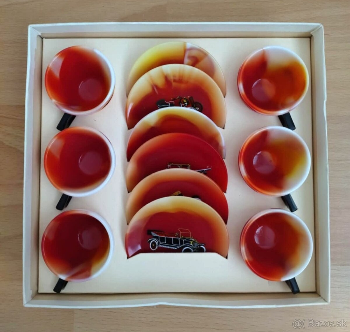 Retro set sklenených mini mocca šálok a podšálok - 2