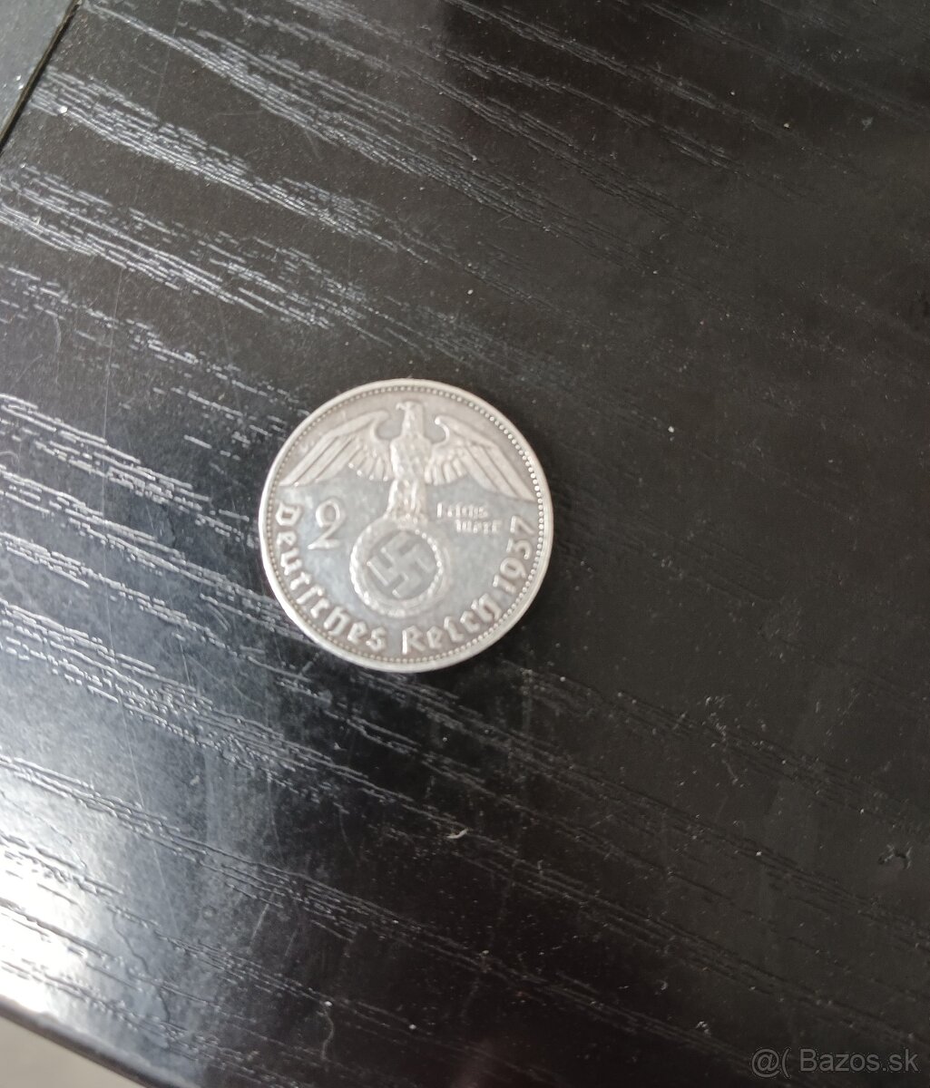 Strieborná 2 marka 1937 mincovňa E - 2