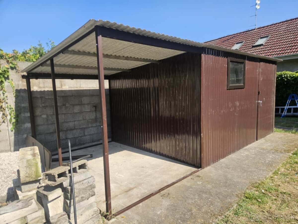 Plechová garáž s prístreškom - 2