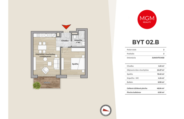 02.B - 2-izb. apartmán, 55,74 m2, DONOVALY, priamo na zjazd - 2
