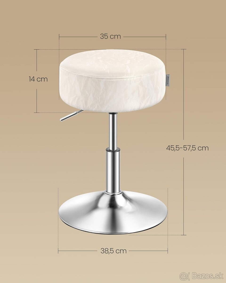VASAGLE barová stolička / taburet – krémovo-biela, nová - 2