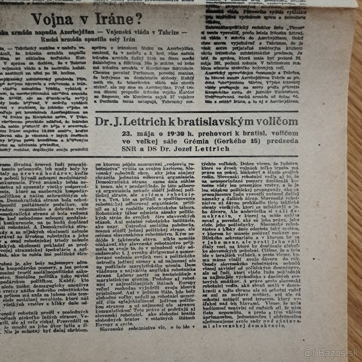 Originál povojnové noviny ČAS 1946 - 2