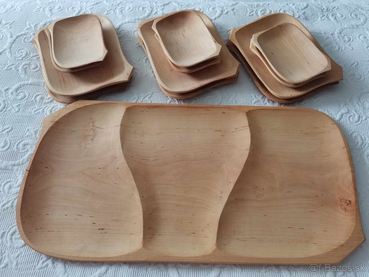 Sada drevených tanierov s táckou - čerešňa - 2