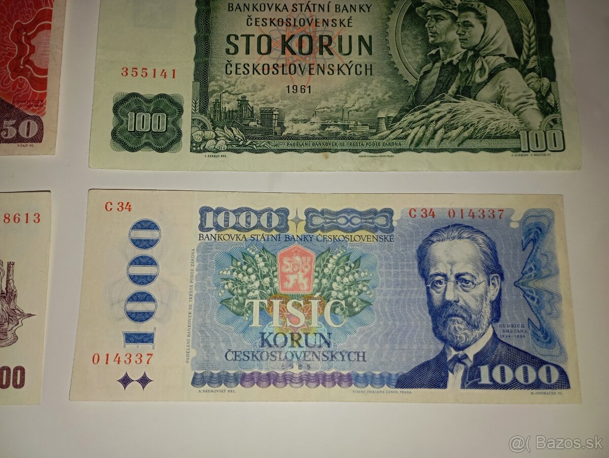 SESTAVA BANKOVEK 10-1000 KČS, 80. LÉTA, 6 RŮZNÝCH NOMINÁLŮ - 2