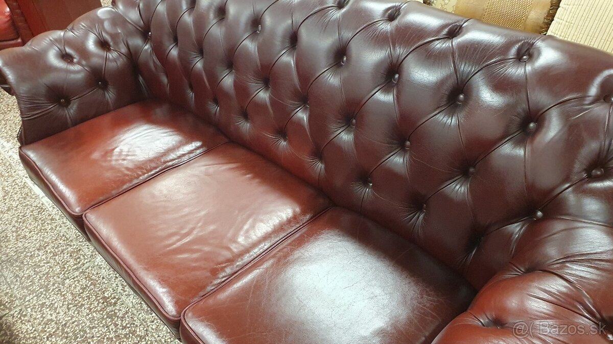 Chesterfield štýl,kožená sedačka 3+1,ZĽACNENÁ - 2
