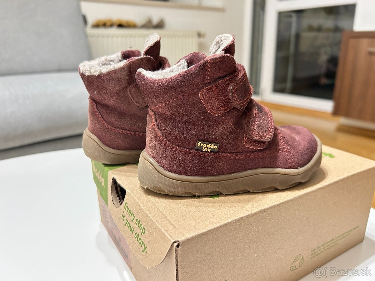 Zimné detské barefoot topánky Froddo, bordové zateplené, 22 - 2