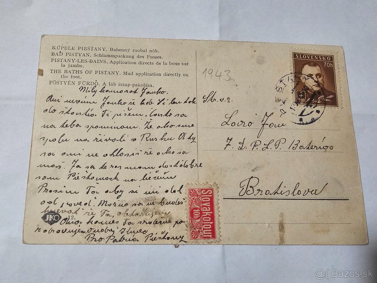 Piešťany pohľadnica 1943 - 2