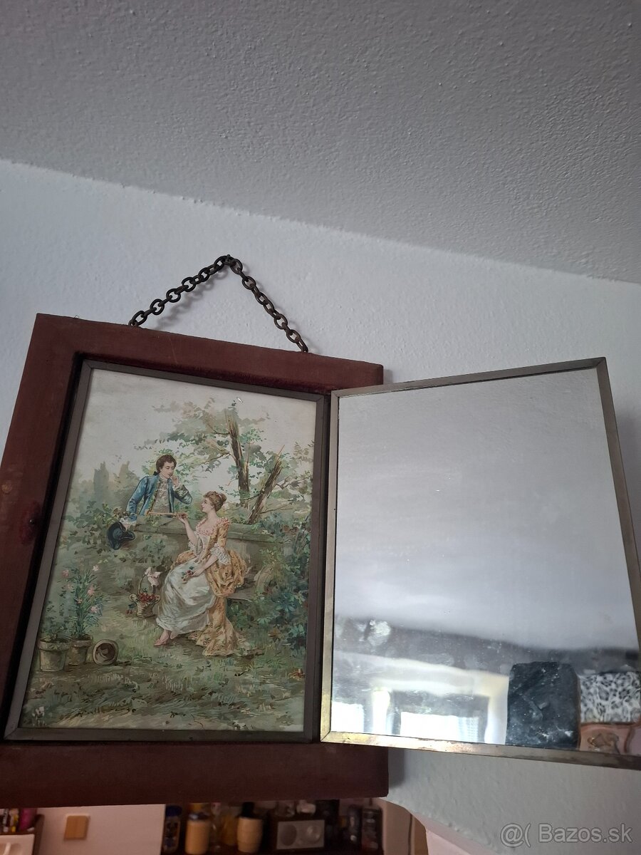 Predám starožitné toaletné závesné zrkalo s obrázkami 45 € - 2