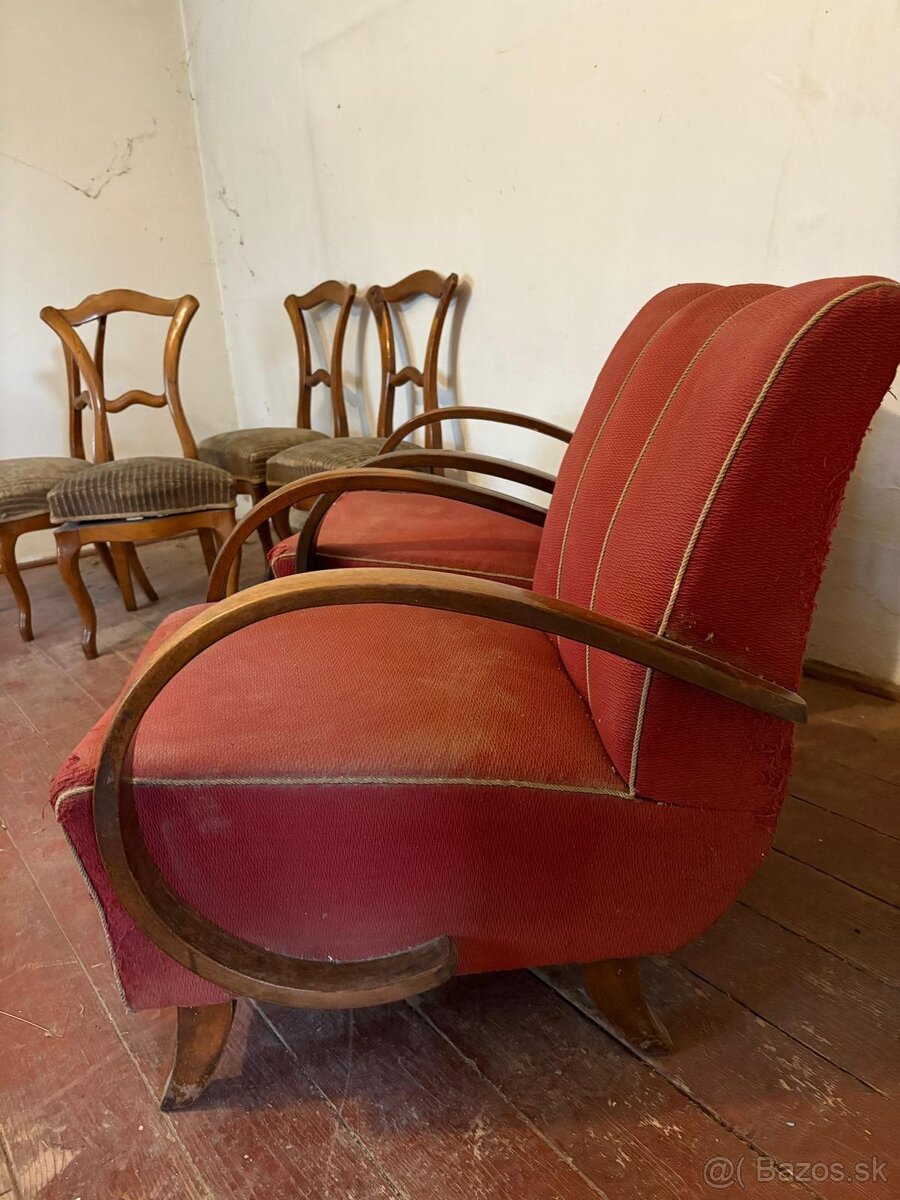 Kreslá Art Deco, približne 1930-50, pevná konštrukcia - 2