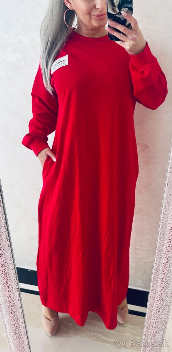 Mega bavlnene maxi šaty red - 2