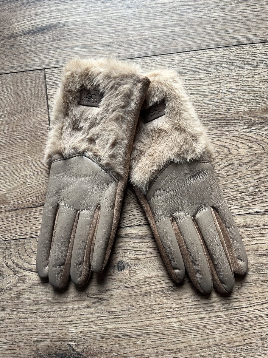 Damske bezove rukavice s umelou kozusinou - 2