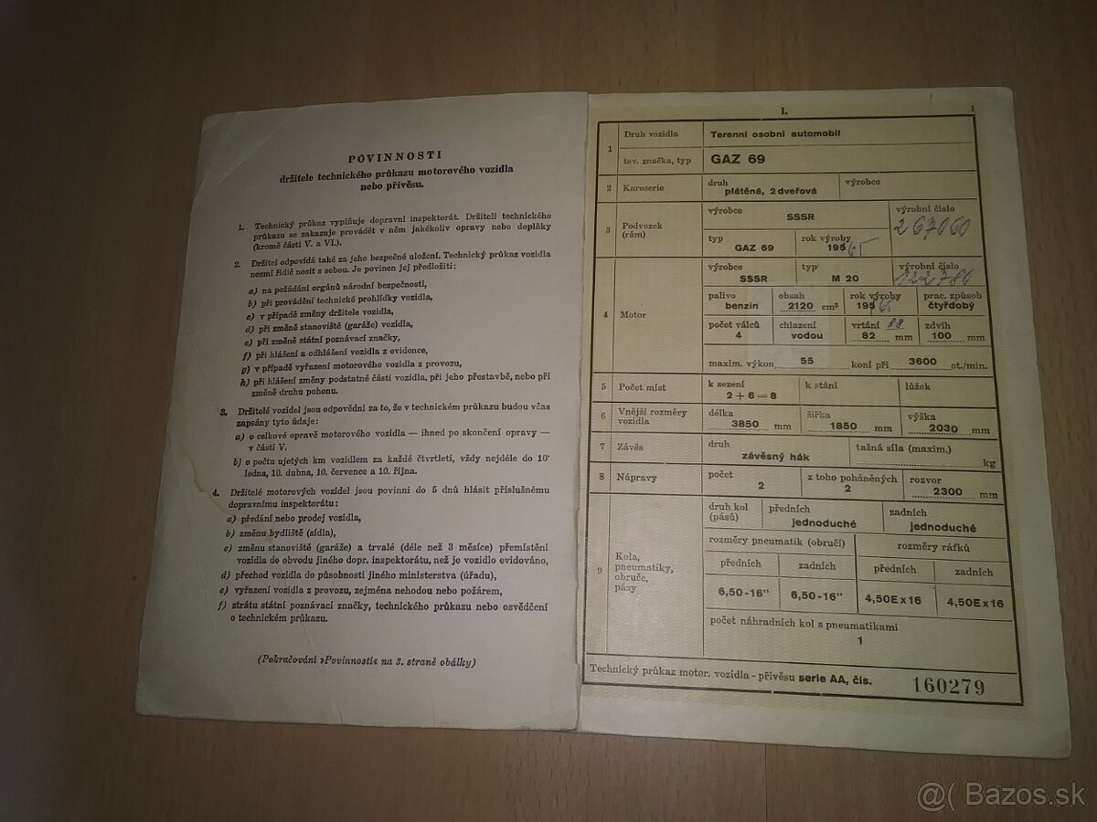 tecnicky preukaz gaz 69 skoda 105 l cssr - 2