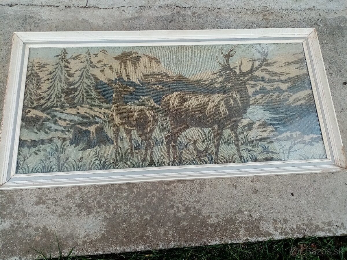 Obraz gobelín-jeleň, samec a samica v lese - 2