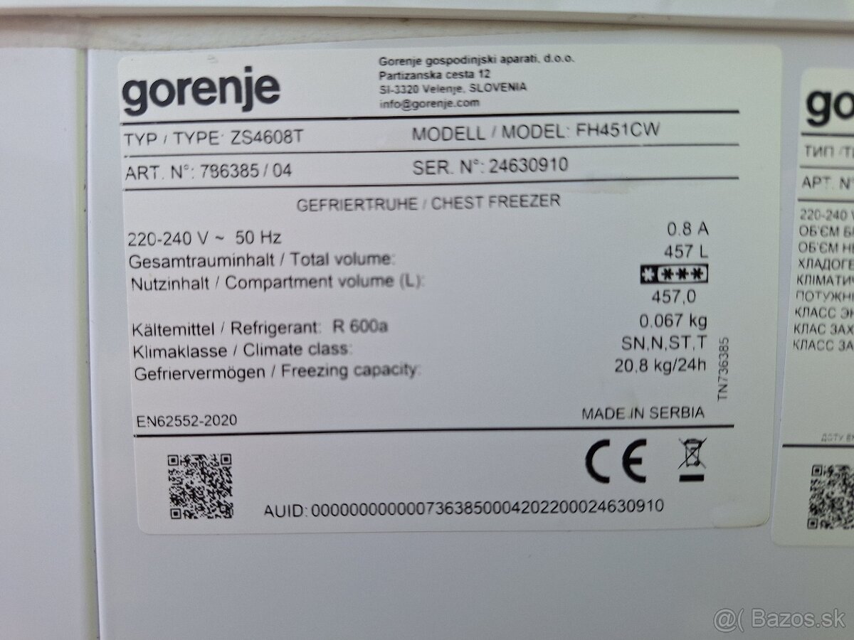 Truhlicová mraznička - Gorenje 457L - 2