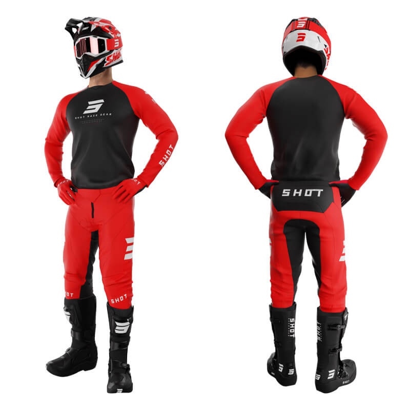 SHOT červeno čierny set nohavice dres pre motocross - 2