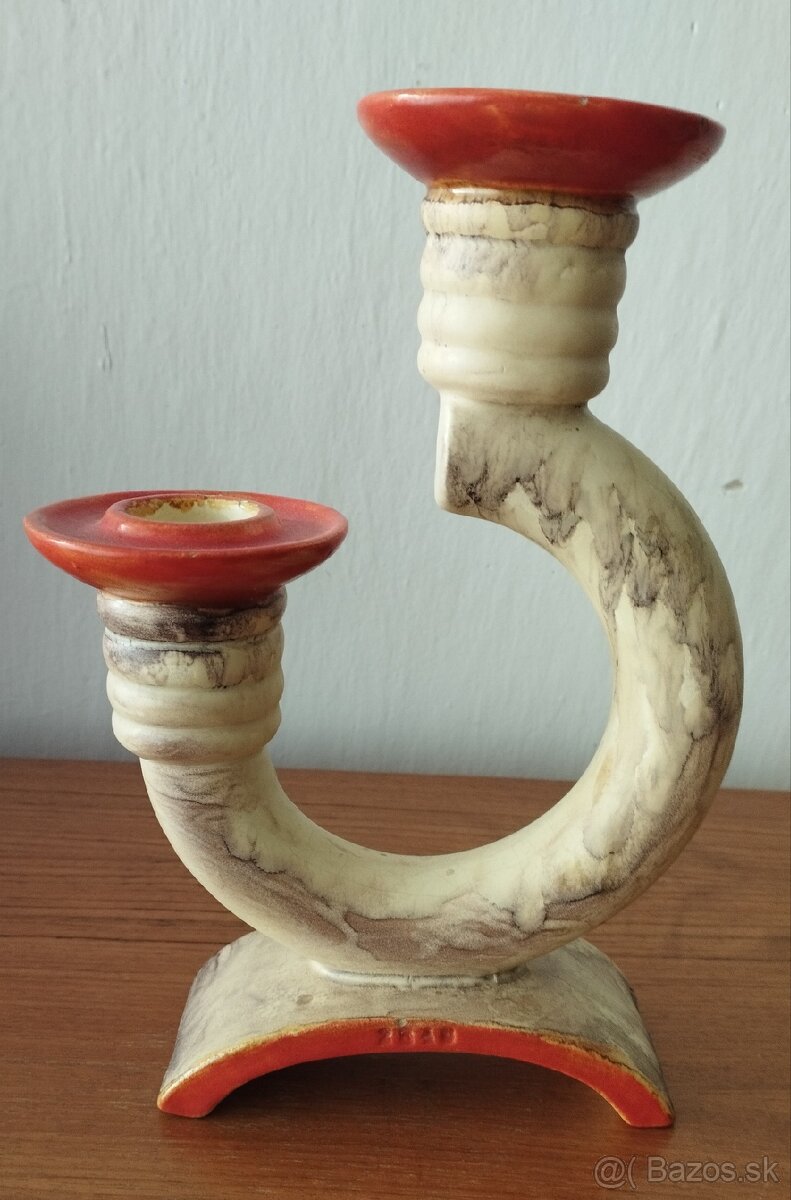 Starožitný, keramický svietnik - 2