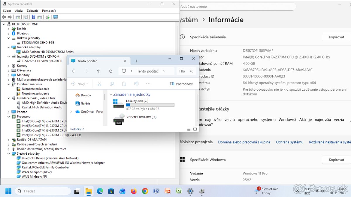 Predám funkční notebook sony i3 4 gb ram 500 gb hdd bez adap - 2