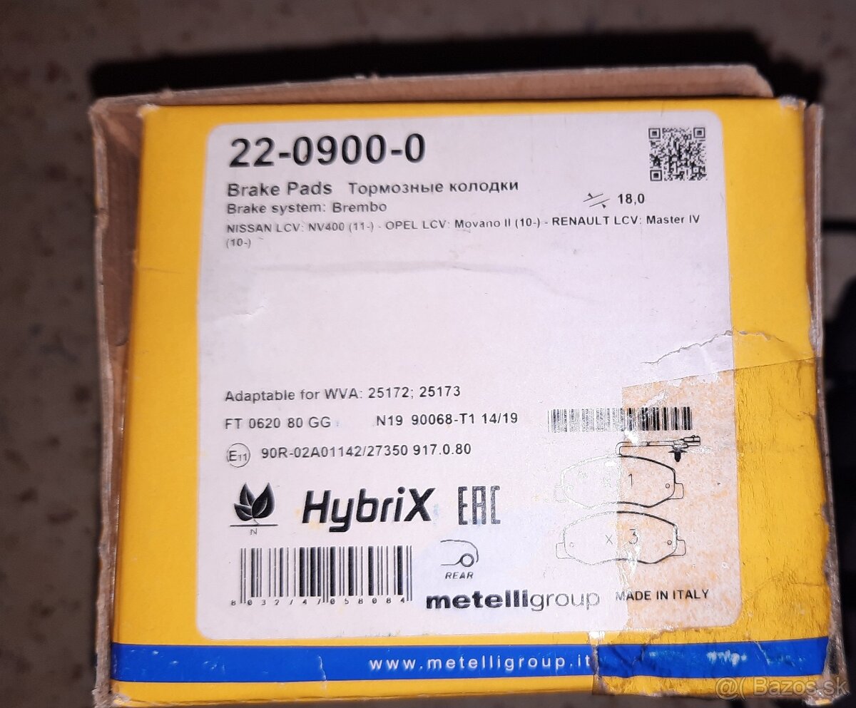 Predám predné brzdové doštičky na Renault Master - 2