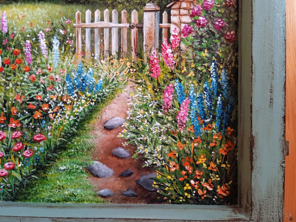 Obraz v starom okne "V záhrade" 55x55 cm - 2