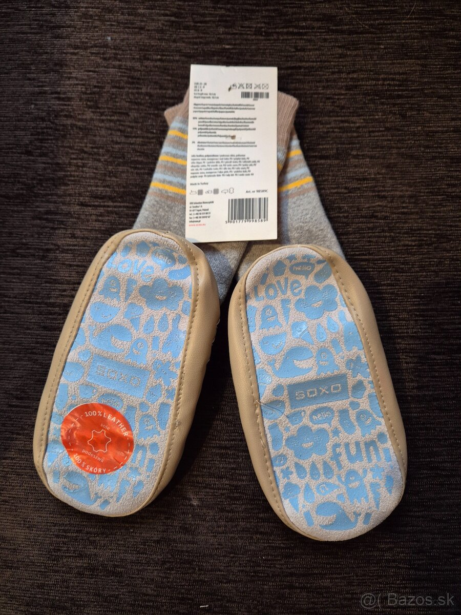 Detské ponožky - papuče z podrážkou z pravej kože 25-26 - 2