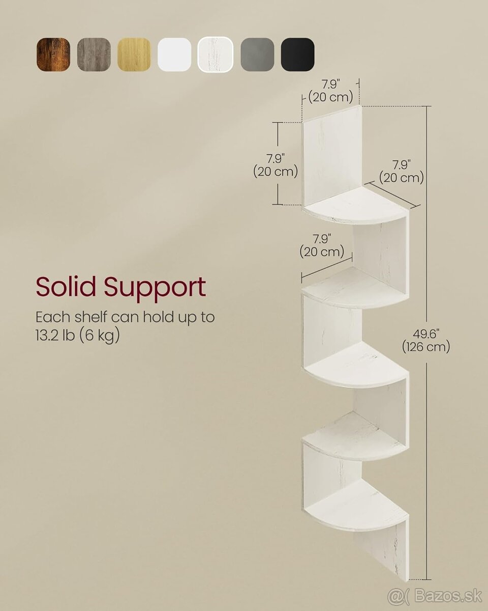 VASAGLE rohová nástenná polica – 5 poschodí,rustikálna biela - 2