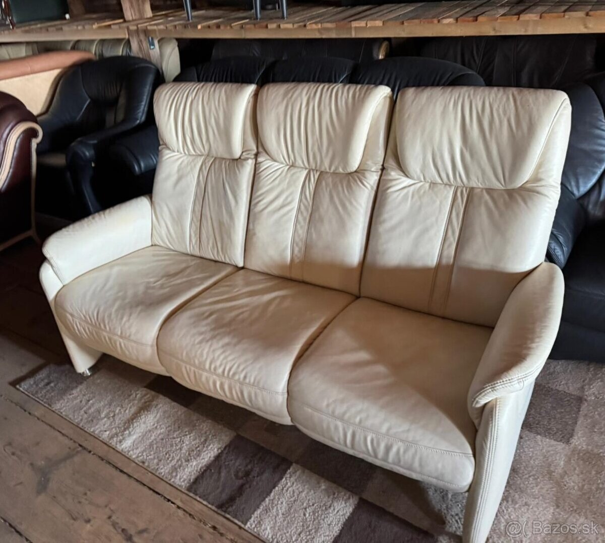 Kožená krémová pohovka,6047 - 2