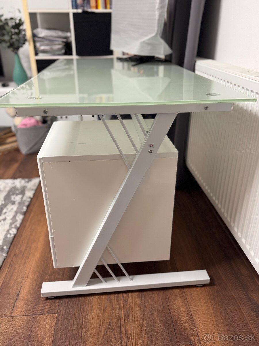 Pisaci stol biely, mliecne tvrdene sklo - 2
