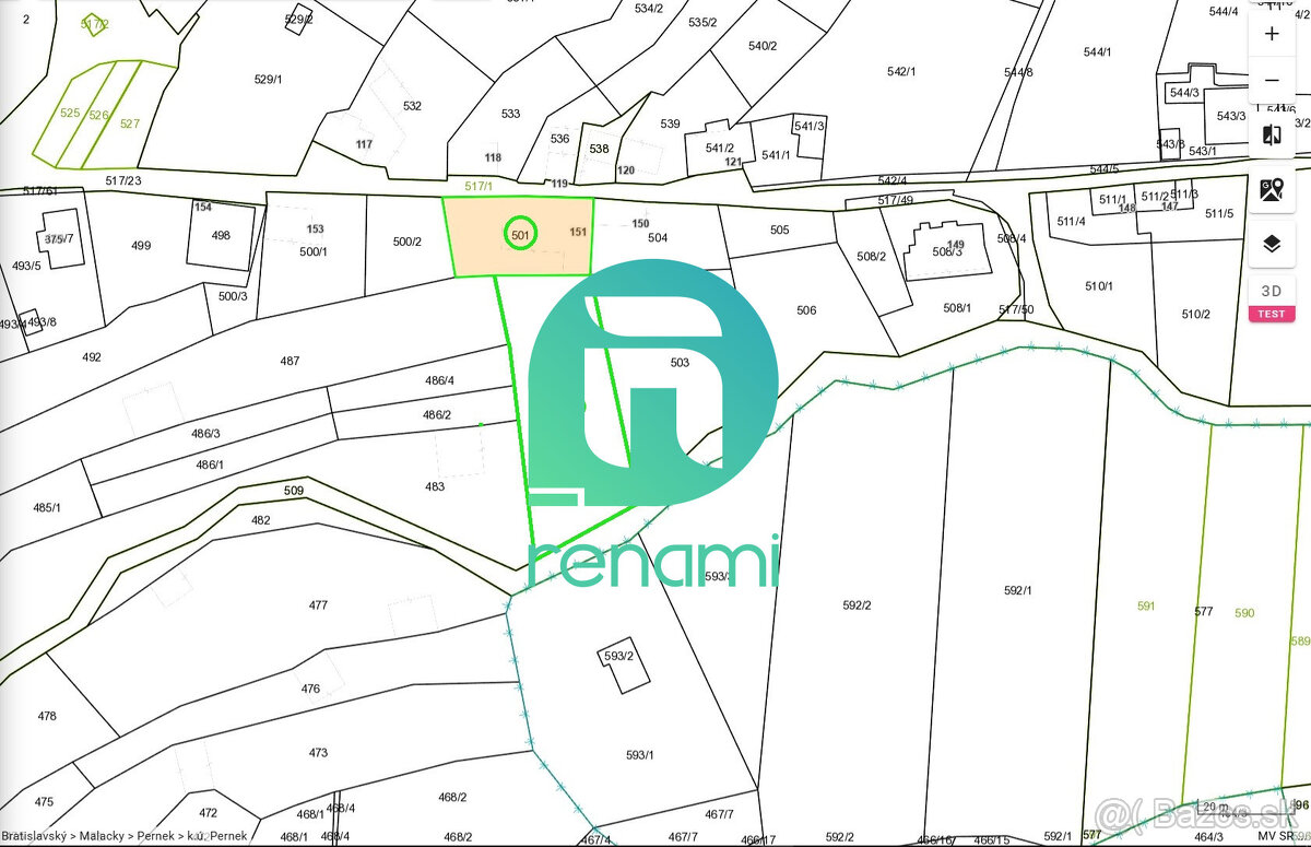 Predaj stavebného pozemku 1583m2 v obci Pernek na Záhorí - 2