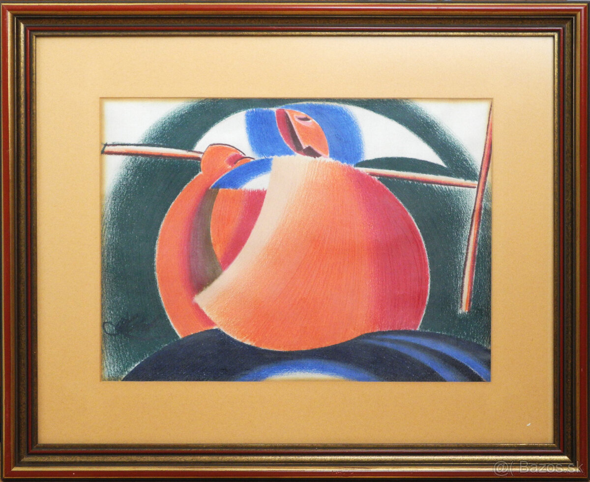 Laluha Milan, Tetka s hrabľami, 70. roky, pastel, 30x40 - 2