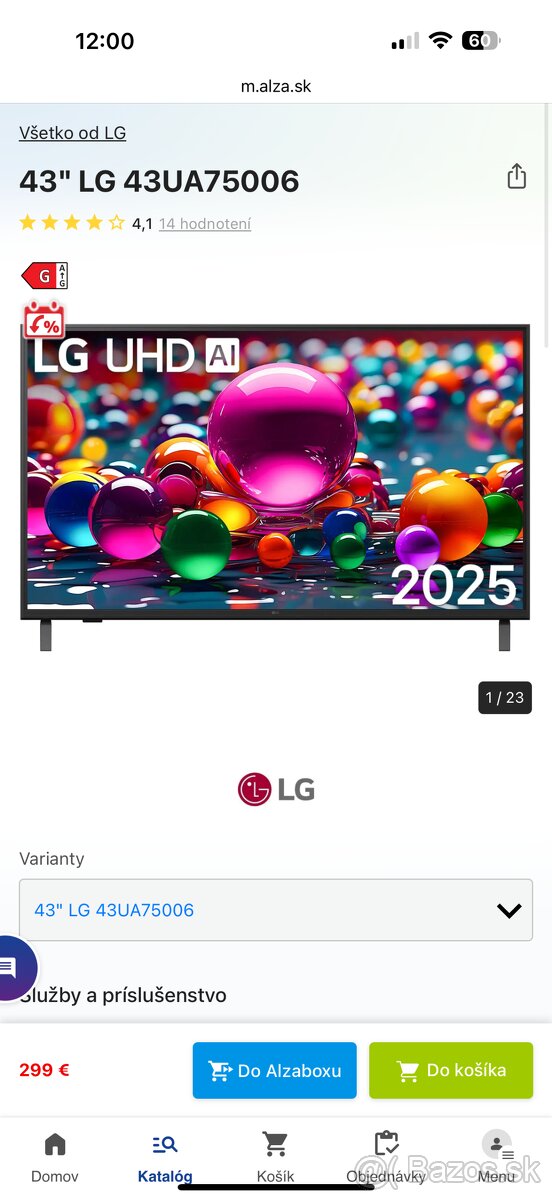 Predám LED TV - LG 43UA75006LA UHD TV - 2