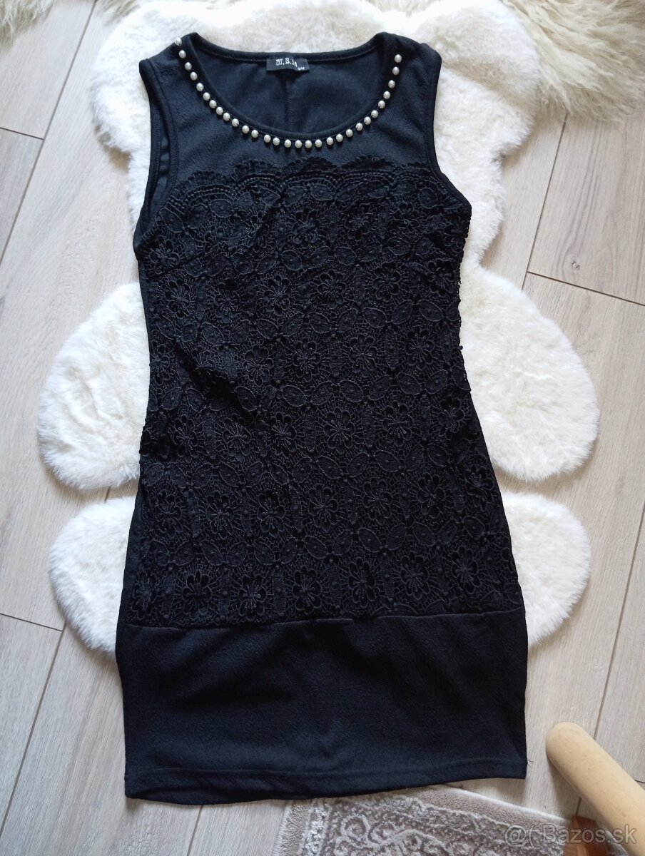 Čierne šaty s perličkami S - 2