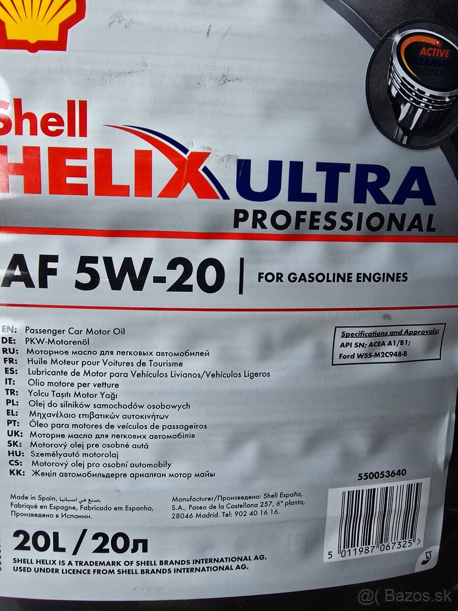 Olej Shell 5w20 20litrov, - 2