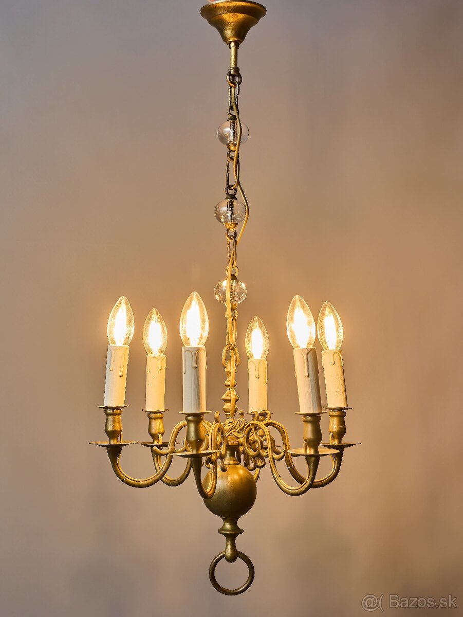 Starožitný šesťramenný bronzový luster - 2