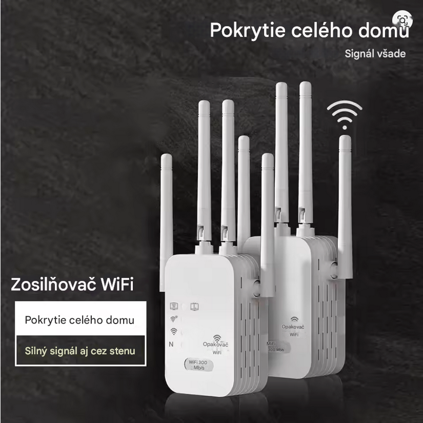 Zosilňovač WiFi signálu – 2.4 GHz, 4 antény, Plug & Play - 2