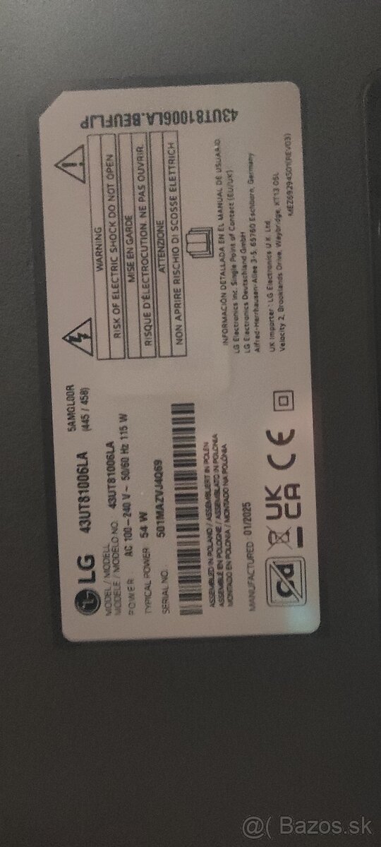 Predám náhradné diely na TV LG 43UT81006LA - 2