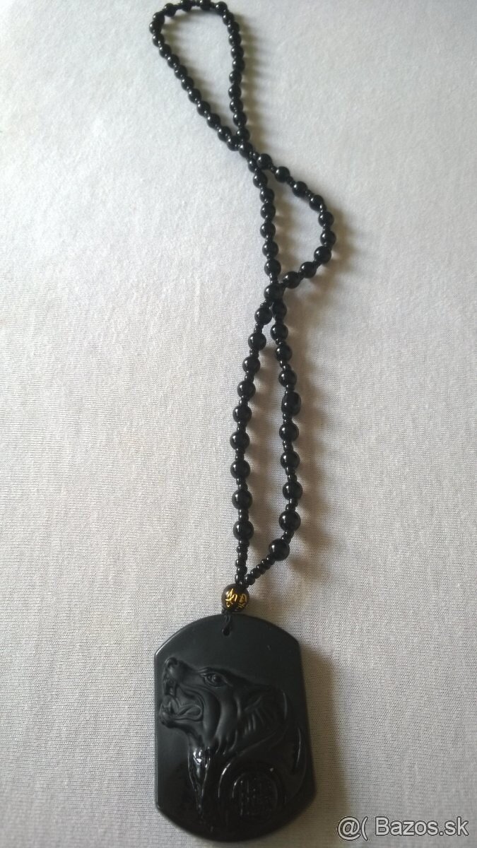 Prívesok - čierny obsidián VLK - 2